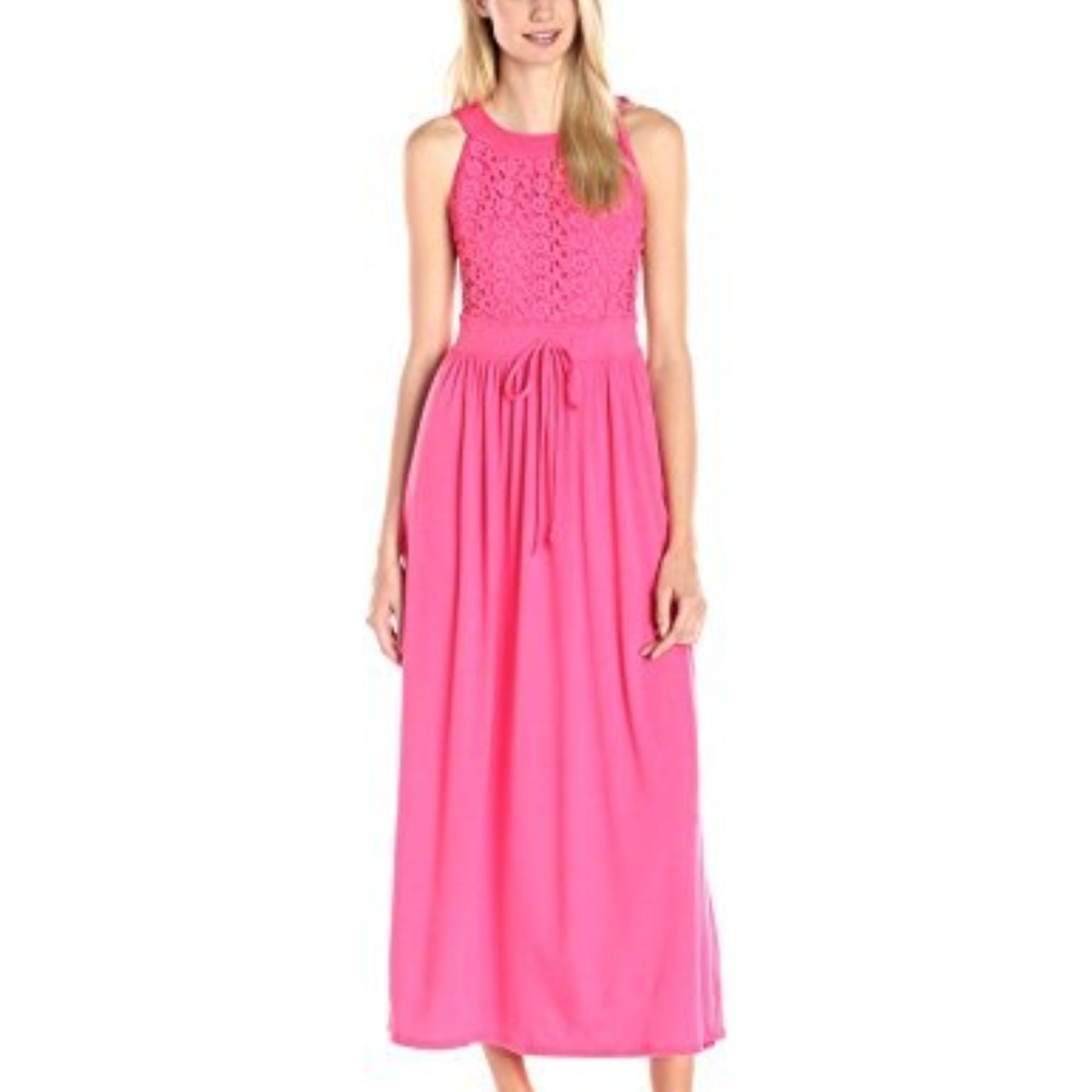 Allison Brittney Round Neck Crochet Front Maxi